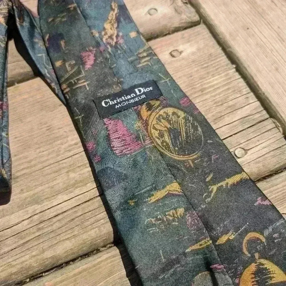 Vintage Christian Dior clock design men's tie - Picture 9 of 12